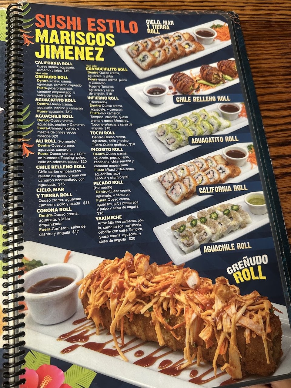 Menu page showing salads and side orders.